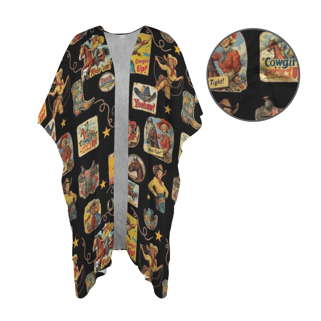 Baha Ranch Vintage Cowgirl Collage Kimono Coverup Duster Baha Ranch Western Wear