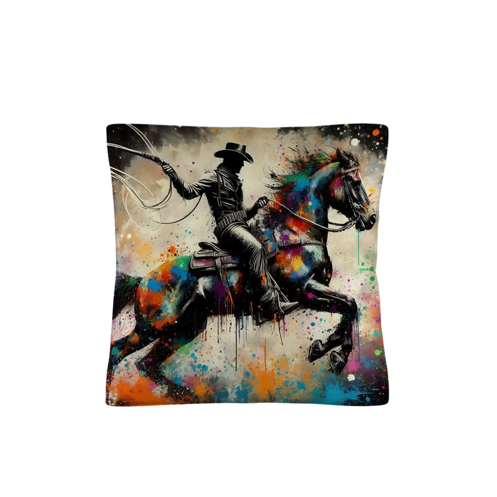Painted Cowboy Throw Pillo Case Made in America Baha Ranch Western Wear