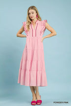 Umgee Seersucker Ruffle Sleeve Tiered Midi Dress