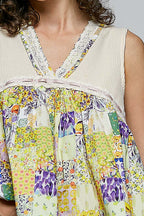 POL Floral V-Neck Sheer Tank with Lace Trim