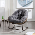 Outdoor Rattan Rocking Chair,Padded Cushion Rocker Recliner Chair Outdoor for Front Porch, Living Room, Patio, Garden, Grey