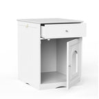 White Wooden Pet House Cat Litter Box Enclosure with Drawer and Side Table, Indoor Cat Home Nightstand for Small Cats, MDF Construction, 18.9'' W x 20.9'' D x 25'' H