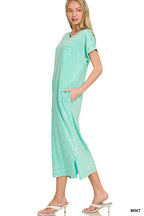 Zenana Washed Exposed Seam Short Sleeve T-Shirt Dress