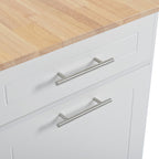K&K Fluted Kitchen Island with Trash Can Storage Cabinet, Power Outlet, Internal Storage Rack, Rolling Kitchen Islands on 5 Wheels with 3 Drawer, 3 Open Side Racks for 10 Gallon Garbage Bin, White