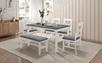 TOPMAX 6-Piece Wood Dining Table Set Kitchen Table Set with Upholstered Bench and 4 Dining Chairs, Farmhouse Style,Gray+White (old sku: SP000003AAK)