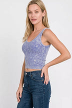 Zenana Washed Ribbed Seamless Cropped V-neck Tank Top