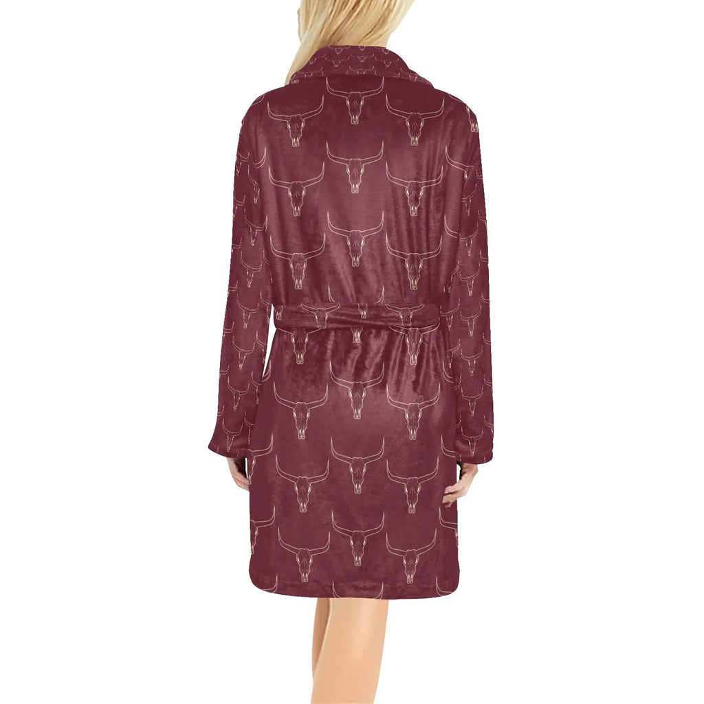 Burgundy Longhorn Women's Western Bath Robe Baha Ranch Western Wear
