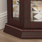 Lighted Corner Curio Cabinet - Glass Display Shelf with Tempered Glass Doors, Adjustable Shelving, and Included Bead Bulb - Ideal Bar Cabinet for Home Decor- DARK CHERRY