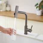 360° Rotation Pull-Down Kitchen Faucet with 3 Spray Modes -Gun Grey /Stainless Steel High-Arc Sink Faucet