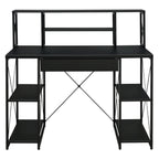 Black Office Desk with Open Shelves and Hutch