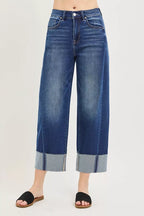 RISEN Full Size Slouchy Crop Barrel Cuffed Jeans Plus Size