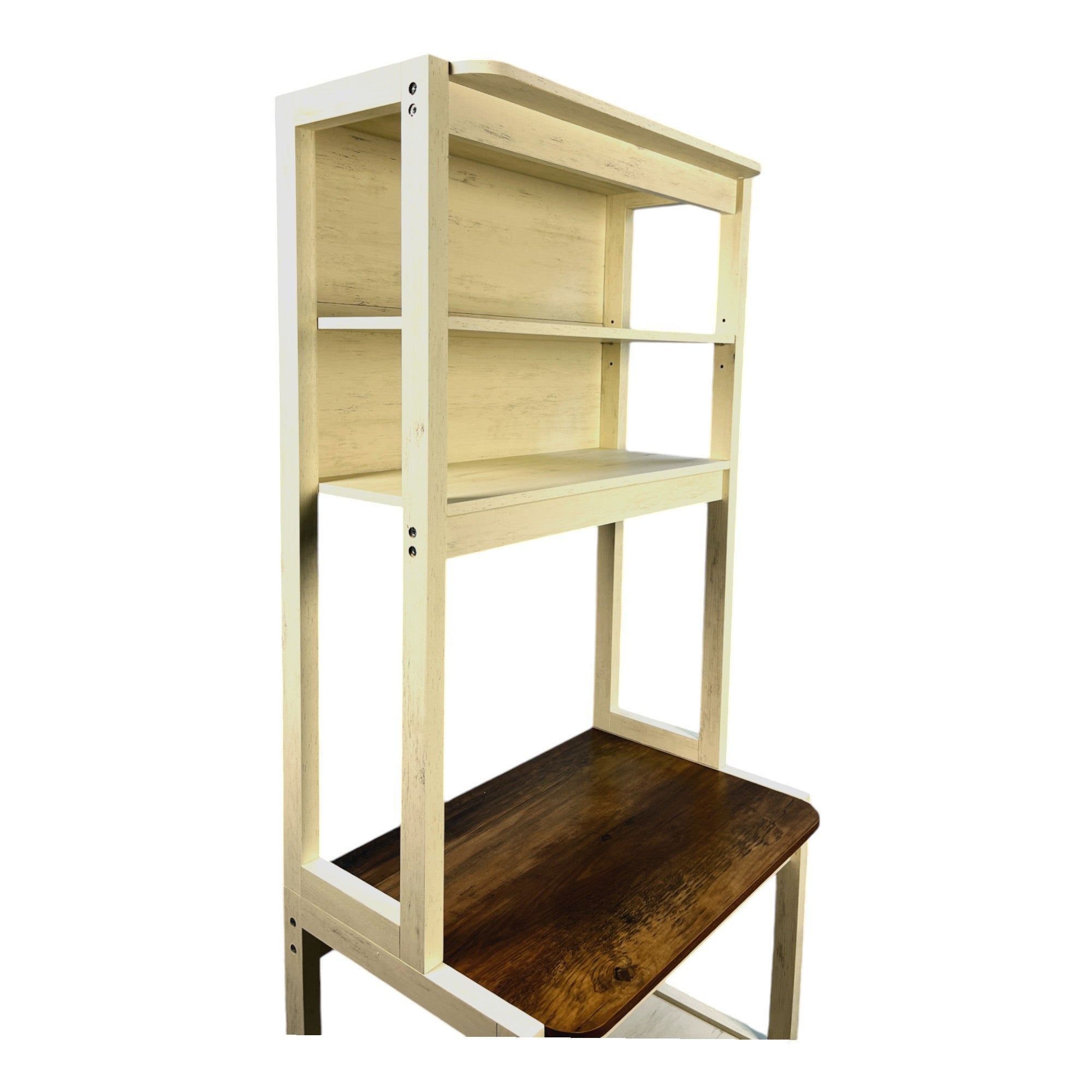 23.62' White and Rustic Brown color 5-Tier Bakers Rack for Kitchen with Storage, Coffee Bar, Kitchen Shelves, Microwave Stand