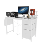 47.3'office desk with power outlet,3 drawers,Side Pocket, Study Desk Easy to Assemble,Frame stability Reversible for home desk, company computer desk, game table,Vanity table, white