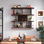 Large Wall Mounted 3 Tier  Rustic Bottle Wine Rack,Multifunctional Wooden Wall Mounted Wine Rack,Storage Rack with Wine Glass Holder,mounted wall Storage winerack Rack for Home Bar Dining Room Decor