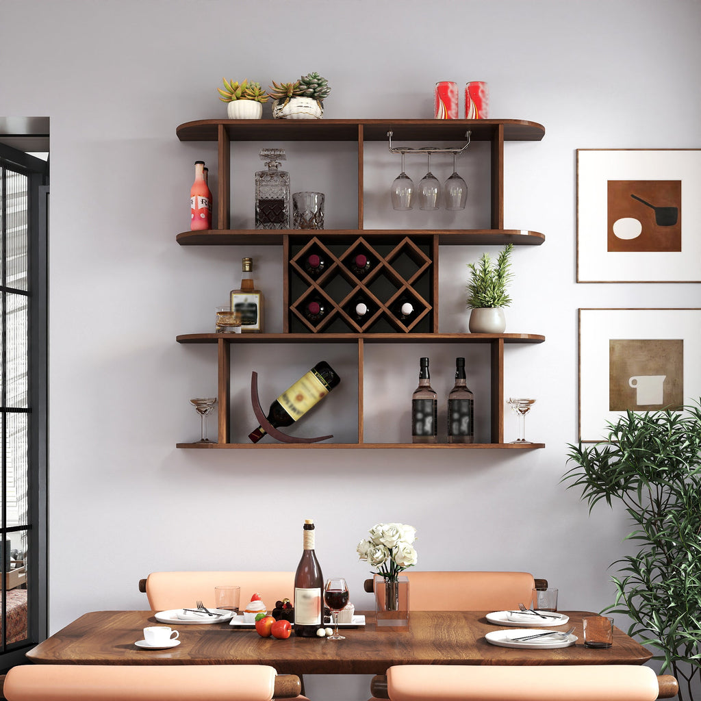Large Wall Mounted 3 Tier Rustic Bottle Wine Rack,Multifunctional Wooden Wall Mounted Wine Rack,Storage Rack with Wine Glass Holder,mounted wall Storage winerack Rack for Home Bar Dining Room Decor