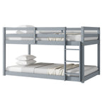 Solid Wooden , Solid Rubber Wooden Twin over Twin Floor Bunk Bed with Ladder ,Upper and Bottom Bed Platforms crafted with Strengthened Slats ,Grey