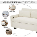 Modern Convertible Pull-out Sofa Bed with USB Ports and Pillows, Beige Corduroy, 57.48 inches
