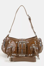 Fame Rivet Detail Leather Shoulder Bag