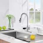 3-in-1 Kitchen Faucet with LED Temperature Display, Press-Type Glass Rinser, Pull-Down Sprayer, 3 Spray Modes, Brushed Nickel Finish, Stainless Steel Construction