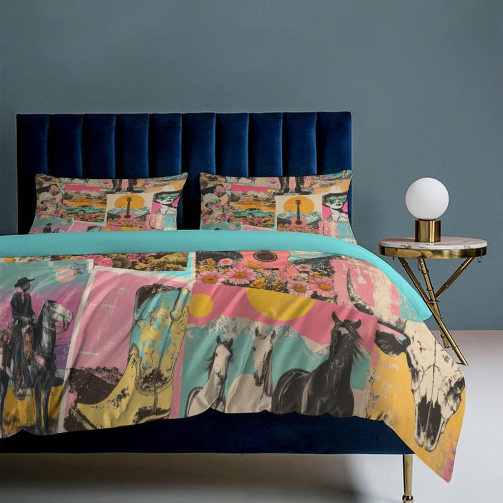 Baha Ranch Retro Pop Western 3-Piece Bedding Set (1 Duvet Cover + 2 Pillow Shams) – 102"×90" Baha Ranch Western Wear