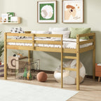 Solid Wooden, Rubber Wooden Twin Loft Bed with Ladder, Bed Platform of Strengthened Slats, Natural