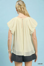Umgee Crinkle Flutter Sleeve Peasant Top