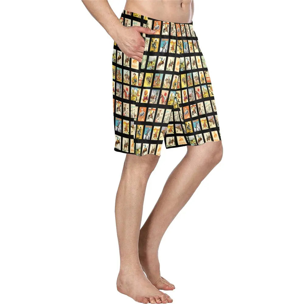 Vintage Cowboy Collage Western Men's Swim Trunk Shorts Baha Ranch Western Wear