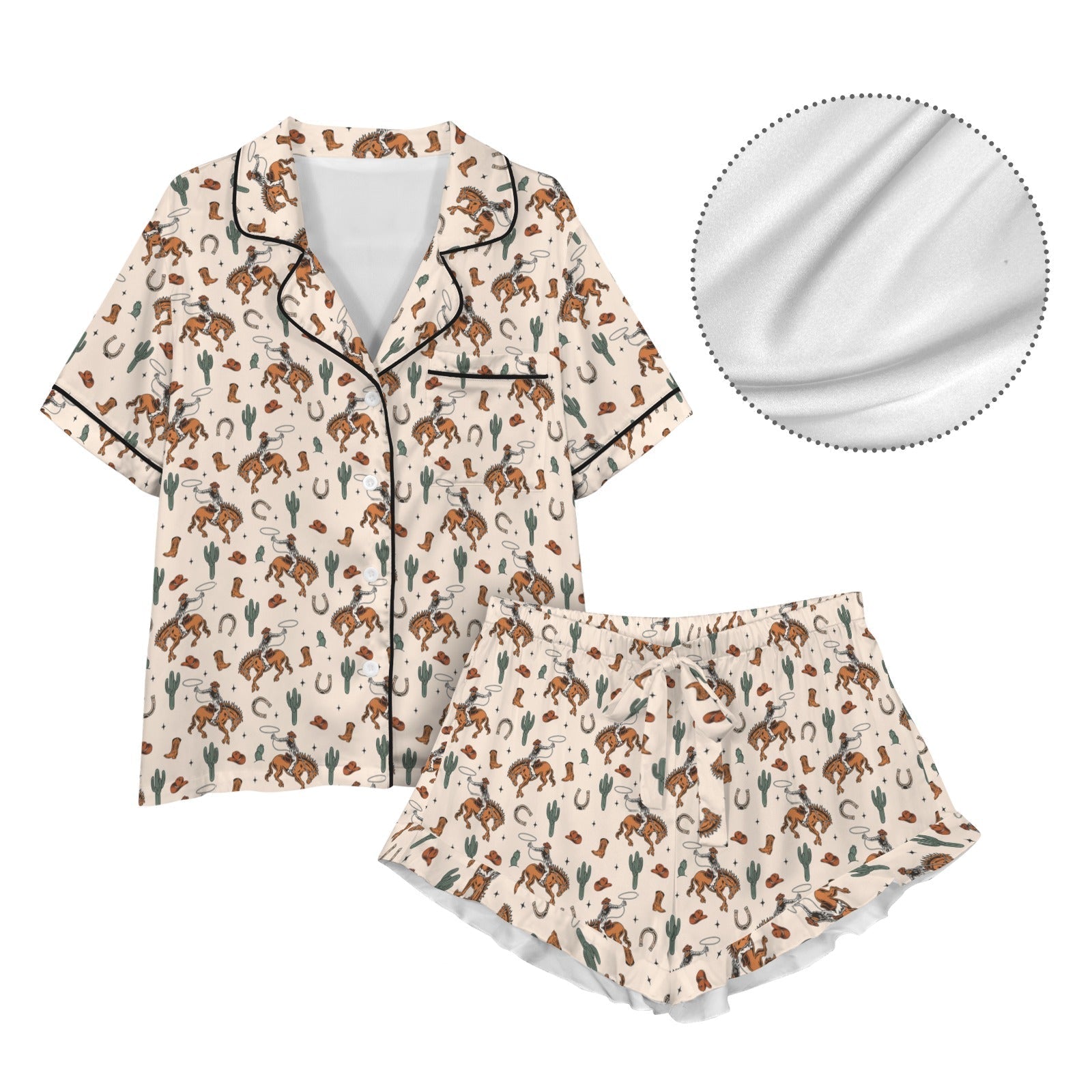 Baha Ranch Rodeo Cowboy Western Satin Ruffle Pajama Set Baha Ranch Western Wear