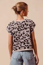 SO ME Big Metal Button Front Leopard Sweater Vest Top