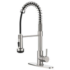 Kitchen Faucet with Pull Down Sprayer and 4 Spraying Modes Single Handle Commercial Spring Kitchen Sink Faucet Brushed Nickel 1 or 3 Hole