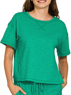Zenana Cotton Slub Short Sleeve Tee and Pants Set