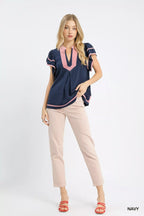 Umgee Linen Ruffle Sleeve Top
