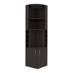 Cairo Corner Bar Cabinet with Double Door Cabinet, Glass Rack, Eight Built-in Wine Rack, Dark Walnut