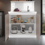 Salento Freestanding Sink, Double Door Cabinet, Two Shelves, White / Ligth Grey