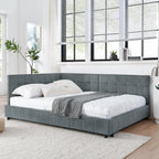 Velvet Grey Full Size Upholstered Tufted Bed Frame with Backrest and Armrests, 80.5''*59''*30.5''