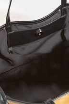 Fame Suede Tote Faux Leather Trim Shoulder Strap