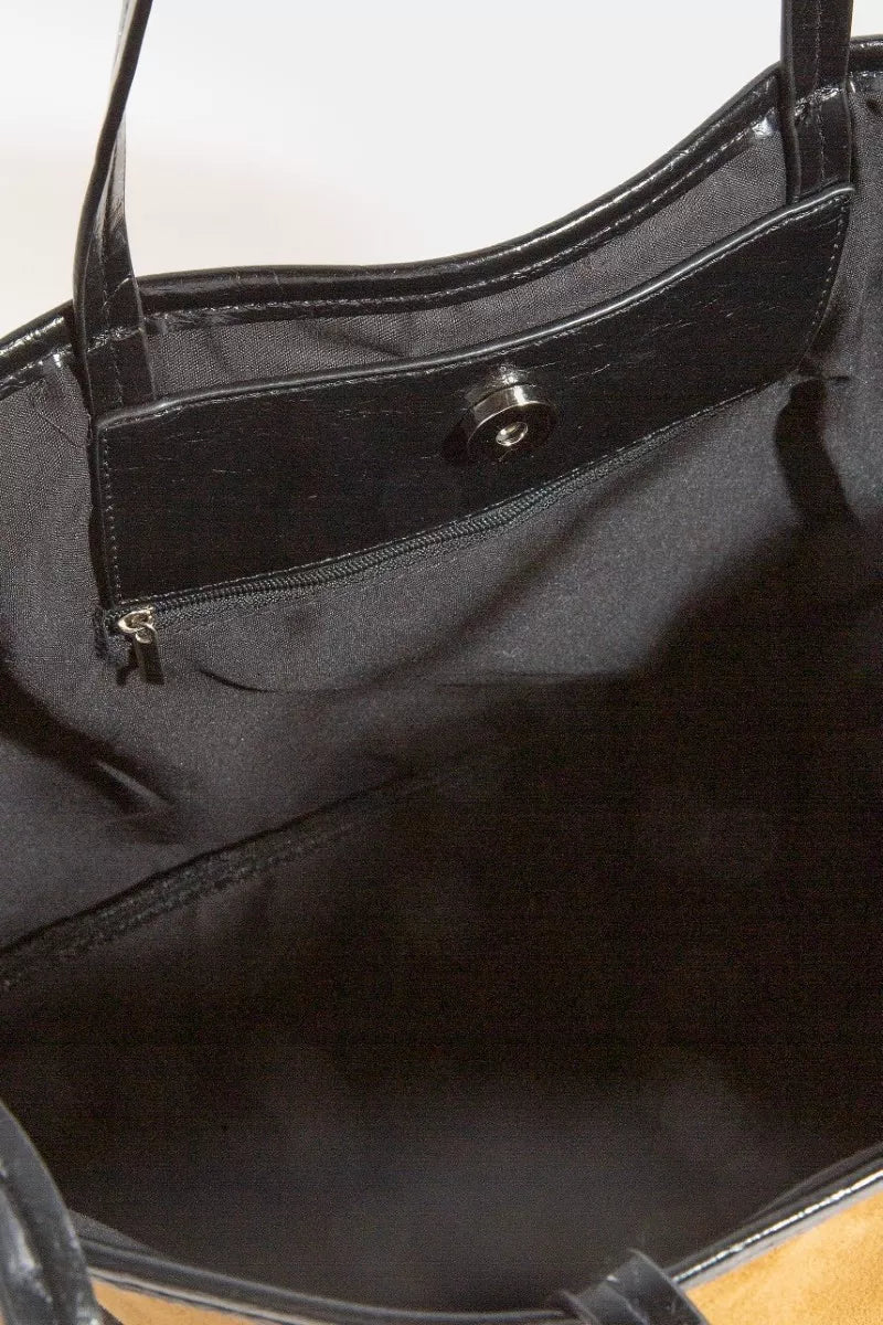 Fame Suede Tote Faux Leather Trim Shoulder Strap