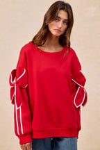 BiBi Bow Detail Sleeves Fleece Sweatshirt