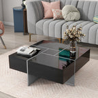 ON-TREND Unique Design Coffee Table with 4 Hidden Storage Compartments, Square Cocktail Table with Extendable Sliding Tabletop, UV High-gloss Design Center Table for Living Room, 31.5'x 31.5'