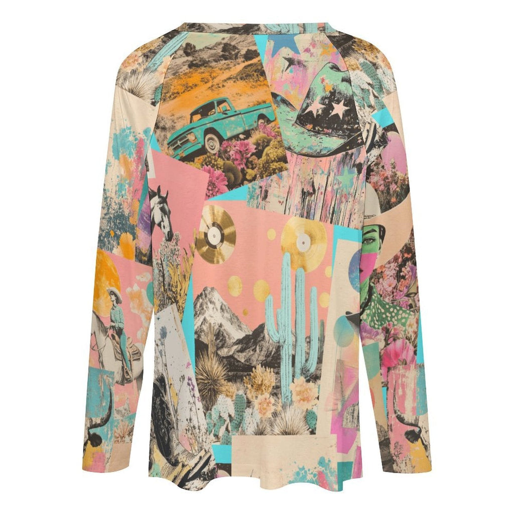 Baha Ranch Retro Pop Western Collage Long Sleeve Top Baha Ranch Western Wear