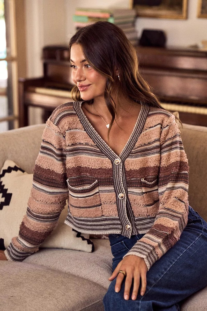 SO ME Textured Variegated Multi Color Cardigan