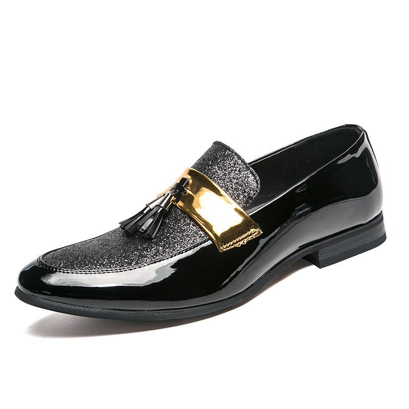 Hairstylist Male Shoe Club Pointed Tassel  Foot Pedals Small Leather Shoes