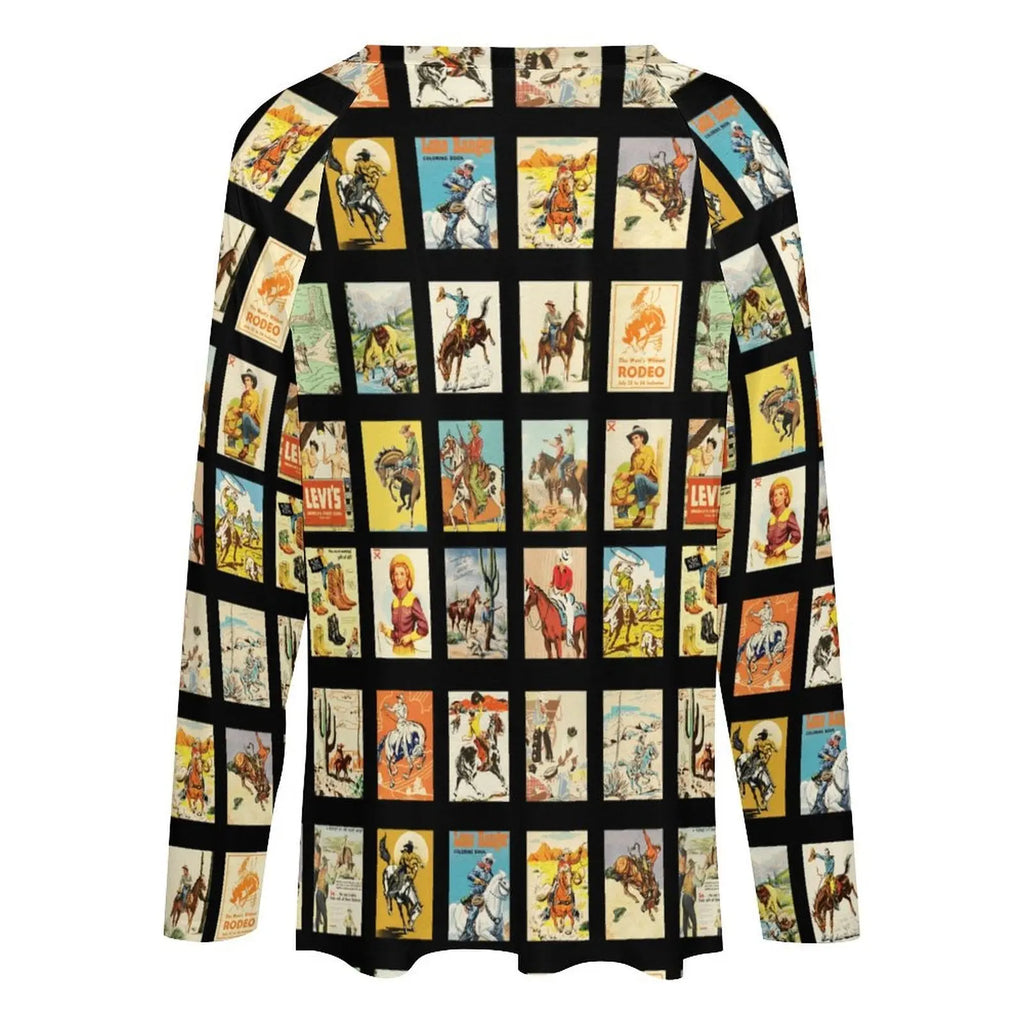 Baha Ranch Cowboy Collage Western Print Long Sleeve Top Baha Ranch Western Wear