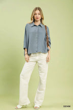 Umgee Oversized Striped Button-Down Shirt