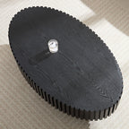 Modern Handcraft Drum Coffee Table Length 43.7 inch Ellipse Coffee Table for Living Room,Oval Small Coffee Table with Sturdy Pedestal,Black MDF