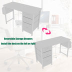 47.3'office desk with power outlet,3 drawers,Side Pocket, Study Desk Easy to Assemble,Frame stability Reversible for home desk, company computer desk, game table,Vanity table, white