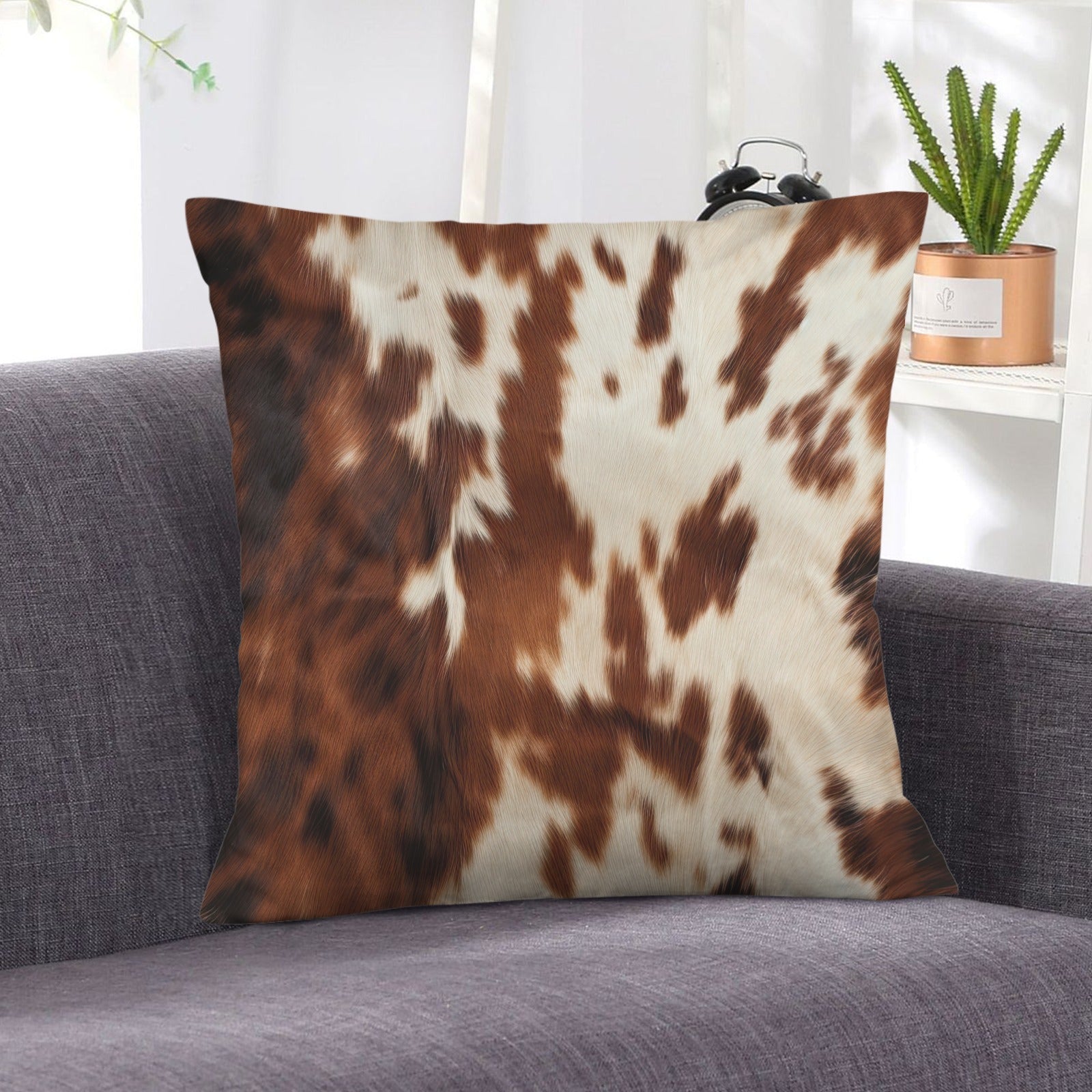 Brown Cow Hide Print Velvety Soft Throw Pillow Case Made in America Baha Ranch Western Wear