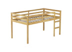 Solid Wooden, Rubber Wooden Twin Loft Bed with Ladder, Bed Platform of Strengthened Slats, Natural
