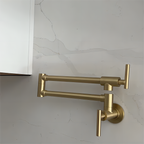 Gold Pot Filler Faucet Wall Mount Kitchen Folding Faucet with Double Joint Swing Arms, Two Handle Design