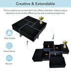 ON-TREND Unique Design Coffee Table with 4 Hidden Storage Compartments, Square Cocktail Table with Extendable Sliding Tabletop, UV High-gloss Design Center Table for Living Room, 31.5'x 31.5'